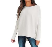 Maglione da donna casual morbido girocollo in maglia top da donna manica lunga a pipistrello scollo a barca tunica maglioni fuori dalla spalla ampia top maglione invernale per lavoro, bianco, S