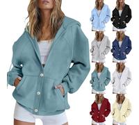 Maglione da donna con cappuccio con bottone frontale aperto con tasche a maniche lunghe pulsante aperto leggero con coulisse maglione lavorato a maglia con scollo a V pullover felpa maglioni tinta
