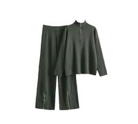 Maglione da donna con cerniera a collo alto lavorato a maglia, 2 pezzi, tinta unita, pantaloni della tuta a vita alta, EN8, L
