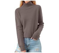 Maglione da donna con collo alto, sottile, morbido e caldo, elastico, caffè, M
