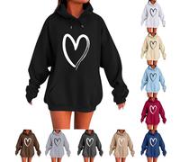 Maglione da donna con coulisse con cappuccio da pinta pullover con cappuccio da donna casual con tasca a marsupio alla moda stampa amore felpa con cappuccio camicetta a maniche lunghe tinta unita
