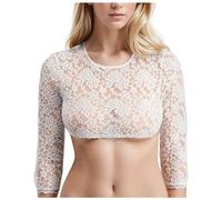 Maglione da donna con glitter con normale camicia piccola, top con petto avvolto, biancheria intima da donna elegante, bianco, M