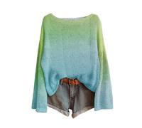 Maglione da donna con gradiente di colore, a maniche lunghe, colorato, elegante, per il tempo libero, a maniche lunghe, girocollo, casual, alla moda, per donne, verde chiaro2, S