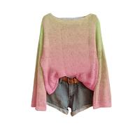 Maglione da donna con gradiente di colore, a maniche lunghe, colorato, elegante, per il tempo libero, a maniche lunghe, girocollo, casual, alla moda, per donne, Verde3., S