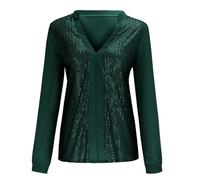 Maglione da donna con paillette, elegante, con cappuccio, per feste, a maniche lunghe, con scollo a V, a V, a maniche lunghe, per adolescenti, per ragazze, verde, 3XL
