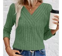 Maglione da donna con scollo a V e costine spazzolate LUNE, nuovo arrivo per il commercio elettronico transfrontaliero, autunno/inverno L,M,S,XLColore unicoTessuto in maglia