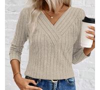 Maglione da donna con scollo a V e costine spazzolate LUNE, nuovo arrivo per il commercio elettronico transfrontaliero, autunno/inverno L,M,S,XLColore unicoTessuto in maglia