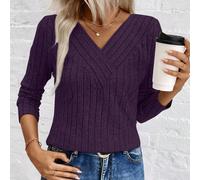 Maglione da donna con scollo a V e costine spazzolate LUNE, nuovo arrivo per il commercio elettronico transfrontaliero, autunno/inverno L,M,S,XLColore unicoTessuto in maglia