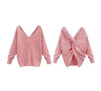 Maglione da donna con scollo a V, elegante, lungo, elegante, a maglia fine, a maniche lunghe, sexy, morbido, a maglia, tinta unita, casual, da donna, Colore: rosa., m