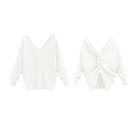 Maglione da donna con scollo a V, elegante, lungo, elegante, a maglia fine, a maniche lunghe, sexy, morbido, a maglia, tinta unita, casual, da donna, bianco, xxl