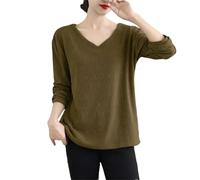 Maglione da donna con scollo a V, stile retrò, casual, vestibilità aderente, a maniche lunghe, vestibilità aderente, Erba En8, L