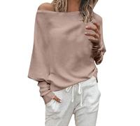 Maglione da donna con scollo Carmen - Maglietta casual a maniche pipipistrello con arricciatura | Top asimmetrico per un look elegante, Stil_g01 kaki, M