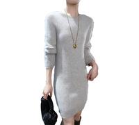 Maglione da donna con scollo rotondo, spesso, per l'inverno, da ufficio, con maniche raglan, gonne sottili, abito lavorato a maglia in cashmere, Grigio Marrone Chiaro, S