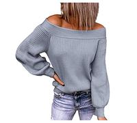 Maglione da donna con spalle scoperte, maglione sexy, a pipistrello, per l'autunno, a maglia, per l'inverno, grigio., XXXL