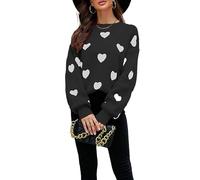 Maglione da donna con stampa a cuore e spalle basse, maglione casual a maniche lunghe girocollo per autunno inverno, maglione da donna alla moda, Nero , L