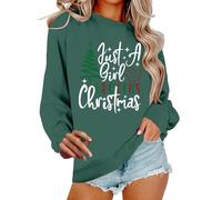 Maglione da donna con stampa albero di Natale, Just A Girl Who Loves Christmas, felpe stampate per le donne di Natale novità a maniche lunghe pullover top per vacanze abbigliamento comodo, Verde, XXL