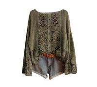Maglione da donna con stampa artistica, casual, lavorato a maglia, a maniche lunghe, girocollo, camicetta invernale a strati caldi per il Regno Unito, Verde, XXL