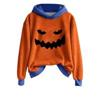 Maglione da donna con stampa patchwork artistica, pullover morbido ed elastico, top comodo, top Y2K Fashion Trend a maniche lunghe, blu cielo, XXL