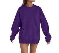 Maglione da donna con tasca, felpa da donna senza cappuccio, invernale, oversize, da donna, con scollo rotondo, in tinta unita, casual, maglione leggero a maniche lunghe, Blu scuro, m