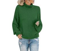 Maglione da donna di grandi dimensioni, a collo alto, a maniche lunghe, comodo, maglioni in maglia spessa termica, per autunno caldo, oversize, pullover casual elasticizzato, tinta unita, B Verde
