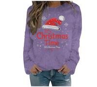 Maglione da Donna di Natale - Maglioncino Girocollo Maglione Maglia alla Moda Sottile Senza Cappuccio a Maniche Lunghe Girocollo Natale Stampato Maglione Cotone Donna per Xmas Party