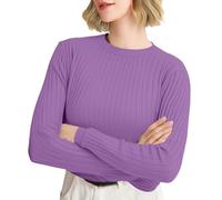 Maglione da donna elegante, da donna 2025, a maniche lunghe, girocollo, a maniche lunghe, elasticizzato, basic, a righe, caldo, maglione invernale, Lilla, m