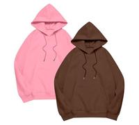 Maglione da donna, elegante, in cotone, con cappuccio, oversize, con cappuccio, camicetta classica, a maniche lunghe, con cappuccio, con cappuccio, Sprotshit, caffè, xxl