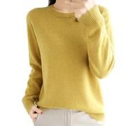Maglione da donna elegante per l'inverno, basic, a maniche lunghe, girocollo, a maniche lunghe, elegante, morbido, per il tempo libero, tunica, maglietta intima termica, giallo., XXL