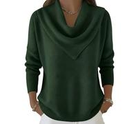 Maglione da donna elegante retrò morbido a triangolo in tinta unita 2026 New Winter Cowl Neck Sweater Long Sleeved Knit Pullover, verde, S
