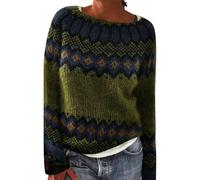 Maglione da donna Fair Isle vintage Fairisle Nordic maglione casual a maniche lunghe girocollo lavorato a maglia jacquard maglione elegante motivo retrò maglieria di lana elegante maglioni natalizi