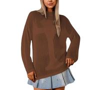 Maglione da donna Hollow Out sexy trasparente Knit Y2K poncho da spiaggia cropped maglia a maniche lunghe uncinetto maglione girocollo Crop Top E-Girl 90s Vintage, O caffè., M