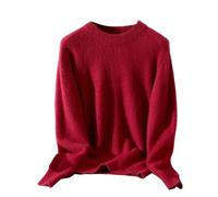 Maglione da donna in 100% cashmere visone O-collo pullover basic casual morbido caldo top, Borgogna, L