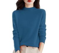 Maglione da donna in cashmere a collo alto, a maniche lunghe, tinta unita, con una camicia di base, per autunno e inverno, caldo maglione sciolto da donna UK, Blu, XXL