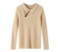 Maglione da donna in cashmere lavorato a maglia con risvolto ispessito slim fit interno lavorato a maglia un bottone top maglione, F, L