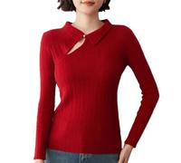 Maglione da donna in cashmere lavorato a maglia con risvolto ispessito slim fit interno lavorato a maglia un bottone top maglione, D, L