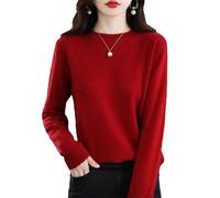 Maglione da donna in cashmere lavorato a maglia con scollo rotondo di grandi dimensioni, Xiu Rosso, XXL