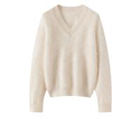 Maglione da donna in cashmere spazzolato con scollo a V morbido caldo lavorato a maglia accogliente per autunno inverno casual da indossare tutti i giorni maglioni soffici, Colore 02, M