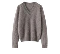 Maglione da donna in cashmere spazzolato con scollo a V morbido caldo lavorato a maglia accogliente per autunno inverno casual da indossare tutti i giorni maglioni soffici, Colore 04, M