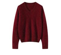 Maglione da donna in cashmere spazzolato con scollo a V morbido caldo lavorato a maglia accogliente per autunno inverno casual da indossare tutti i giorni maglioni soffici, Colore 03, L