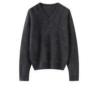 Maglione da donna in cashmere spazzolato con scollo a V morbido caldo lavorato a maglia accogliente per autunno inverno casual da indossare tutti i giorni maglioni soffici, Colore 01, M