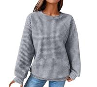 Maglione da donna, in cotone, per l'autunno, per l'inverno, per le mezze stagioni, senza cappuccio, con scollo rotondo, per il tempo libero, per l'escursionismo, grigio., L