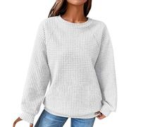 Maglione da donna, in cotone, per l'autunno, per l'inverno, per le mezze stagioni, senza cappuccio, con scollo rotondo, per il tempo libero, per l'escursionismo, bianco, XL