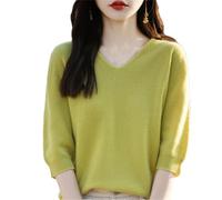 Maglione da donna in lana merino, a maniche corte, con scollo a V, vestibilità aderente, Huang Smy273, S