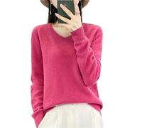 Maglione da donna in lana merino, con scollo a V, a maniche lunghe, caldo, in lana, Shu Mei Hong, L