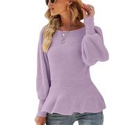 Maglione da donna in maglia con volant, maglione babydoll con orlo a volant, abbigliamento casual con orlo a maglia confortevole, Viola, M