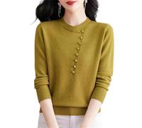 Maglione da donna in maglia maglione invernale stile coreano top manica lunga tinta unita maglione maglione, Giallo, M