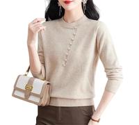 Maglione da donna in maglia maglione invernale stile coreano top manica lunga tinta unita maglione maglione, Beige, L