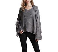 Maglione da donna in maglia solida girocollo con frange morbide e maniche a campana Pullover in maglia crop top felpe casual, Grigio, S