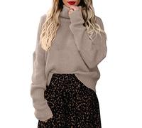 Maglione da donna in maglia termica da donna, dolcevita a maniche lunghe, maglione a maglia grossa, maglione top autunnale, abbigliamento natalizio, cachi, S