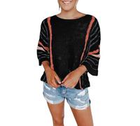 Maglione da donna in maglia termica da donna, maglione girocollo con maniche svasate a righe verticali maglione abbinato colore maglione per feste costume natalizio regali, Rosso anguria, L
